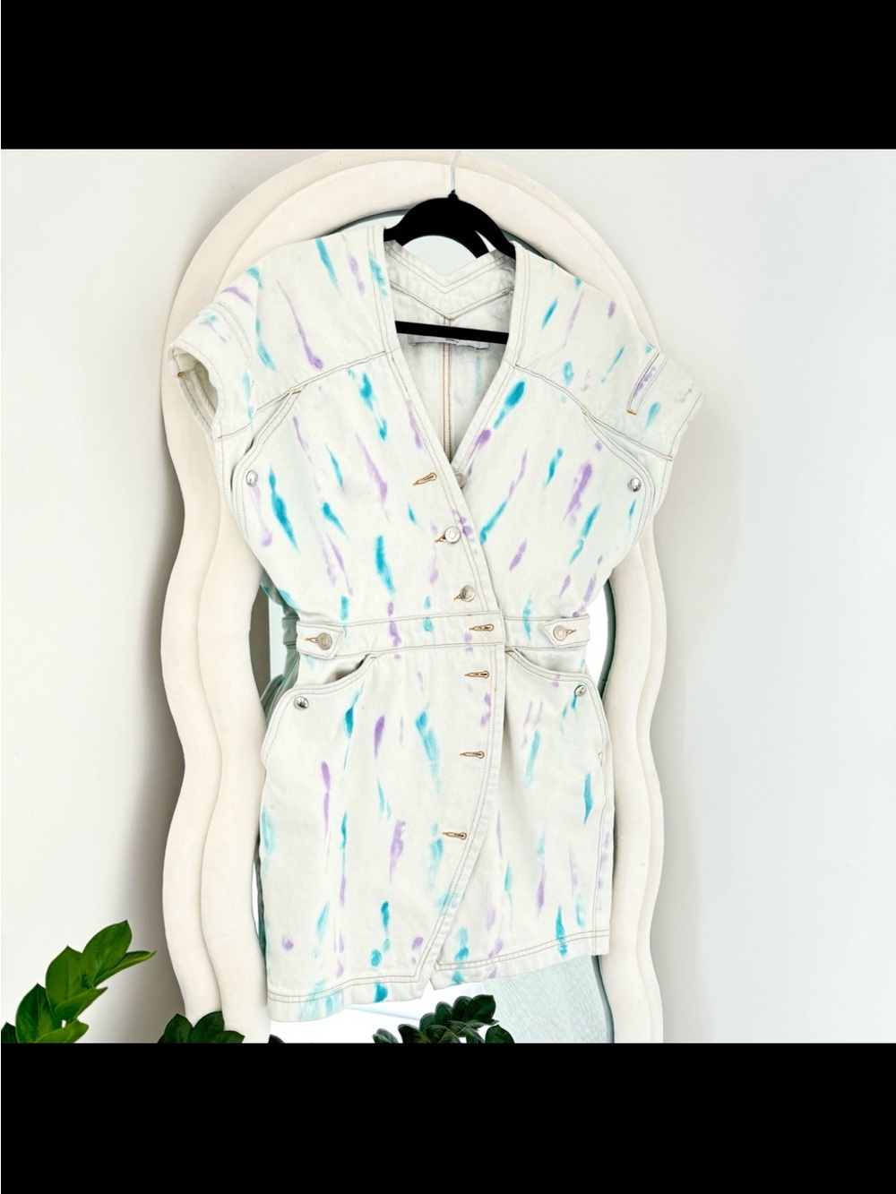 IRO Cream Light-Wash Denim Jacket Dress with Teal & Lavender Accents